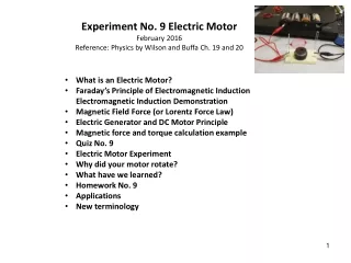 Experiment No. 9 Electric Motor February 2016