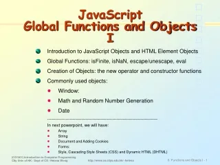 JavaScript  Global Functions and Objects I