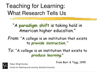 Teaching for Learning:  W hat Research Tells Us