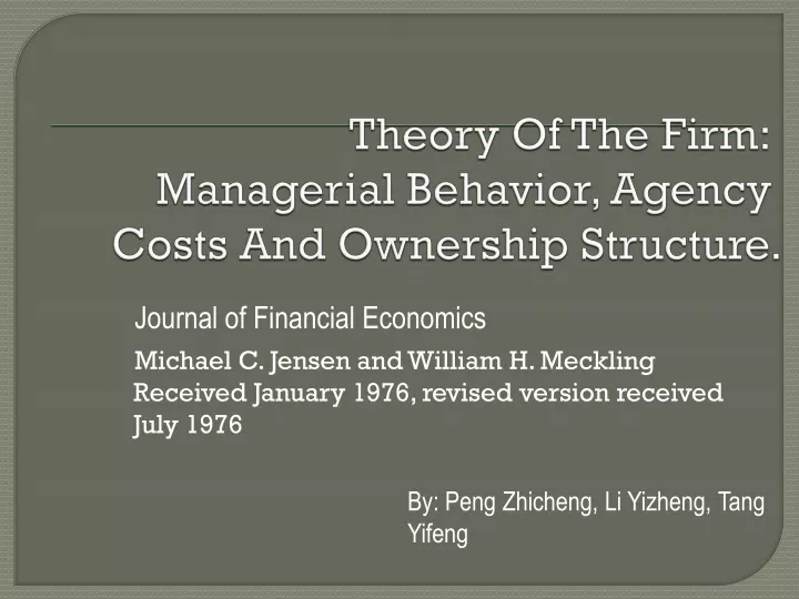 theory of the firm managerial behavior agency costs and ownership structure