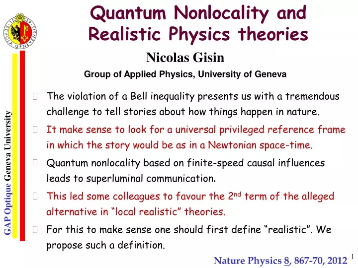 quantum nonlocality and realistic physics theories