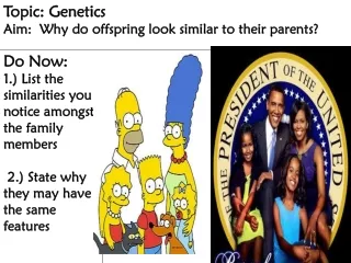 Topic: Genetics Aim:  Why do offspring look similar to their parents?
