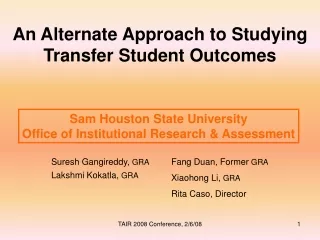 An Alternate Approach to Studying Transfer Student Outcomes