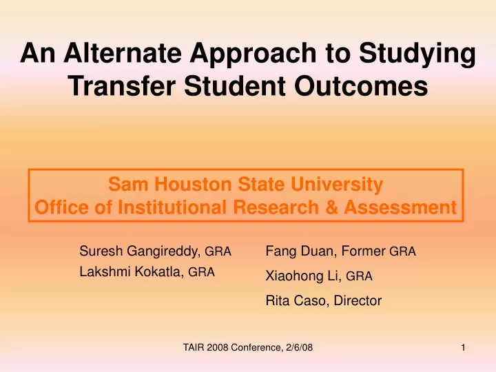 an alternate approach to studying transfer