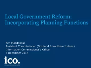 Local Government Reform: Incorporating Planning Functions