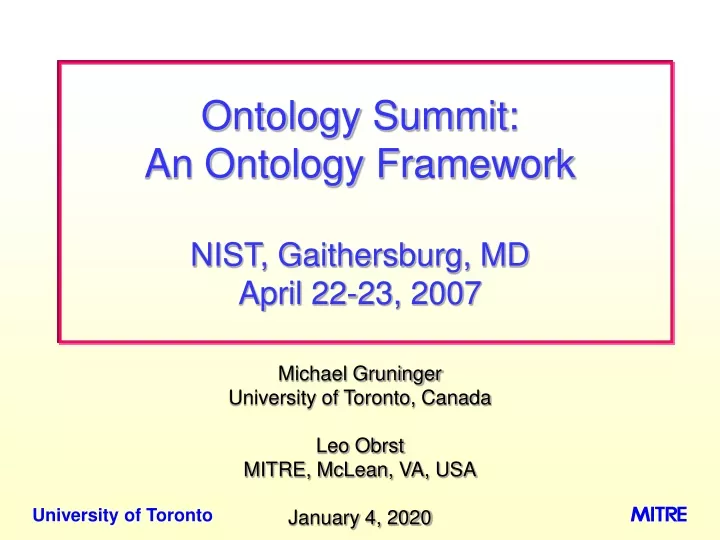 michael gruninger university of toronto canada leo obrst mitre mclean va usa january 4 2020