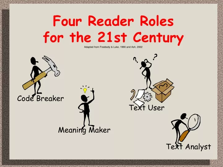 four reader roles for the 21st century adapted from freebody luke 1990 and ash 2002