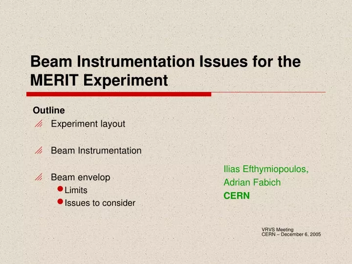 beam instrumentation issues for the merit experiment