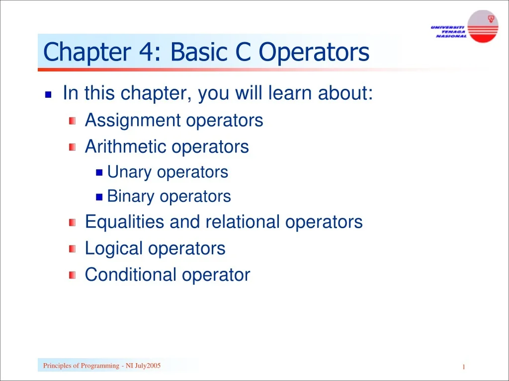 PPT - Basic C Operators Overview for Programming Principles PowerPoint ...
