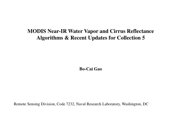 modis near ir water vapor and cirrus reflectance