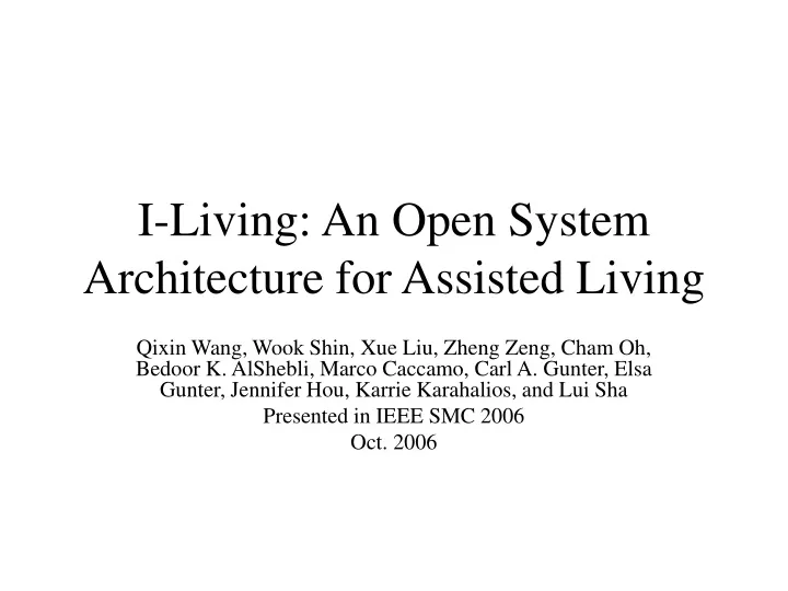 i living an open system architecture for assisted living