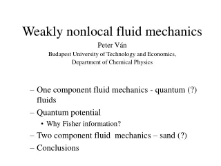 One component fluid mechanics - quantum (?) fluids Quantum potential  Why  Fisher information ?