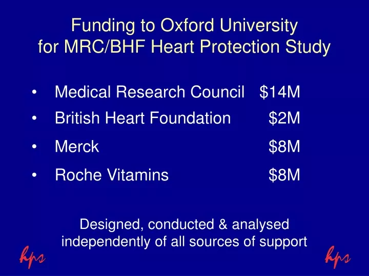 funding to oxford university for mrc bhf heart protection study