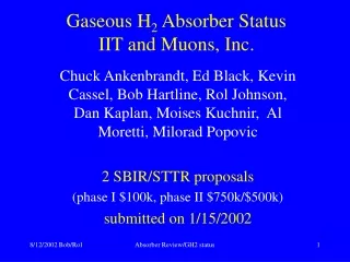 Gaseous H 2  Absorber Status IIT and Muons, Inc.