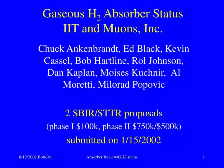 gaseous h 2 absorber status iit and muons inc
