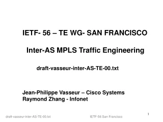 Jean-Philippe Vasseur –  Cisco Systems    Raymond Zhang - Infonet