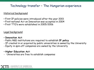 Technology transfer – The Hungarian experience