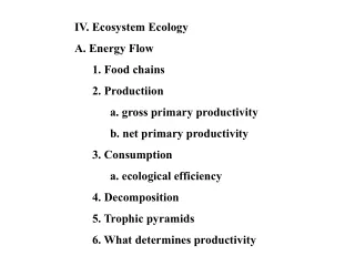 IV. Ecosystem Ecology A. Energy Flow 	1. Food chains 	2. Productiion