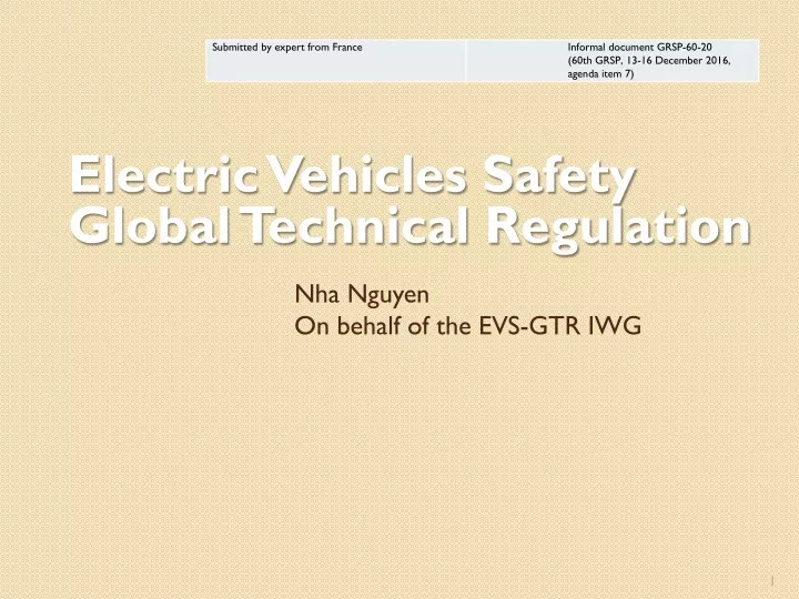 electric vehicles safety global technical regulation