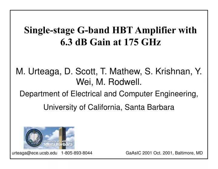 single stage g band hbt amplifier with