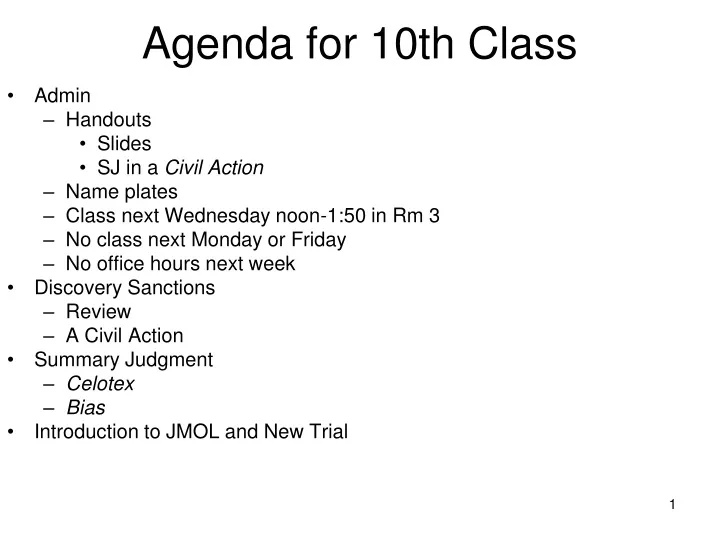 agenda for 10th class