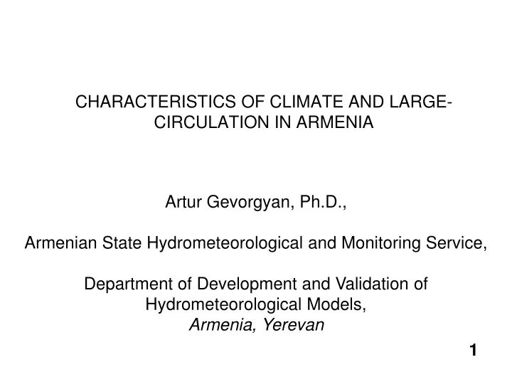 characteristics of climate and large circulation in armenia