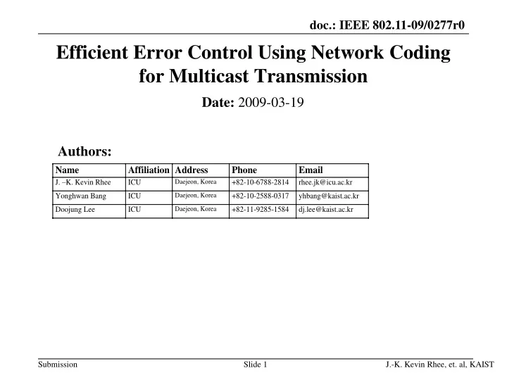 efficient error control using network coding for multicast transmission