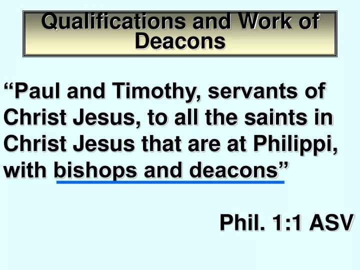 qualifications and work of deacons