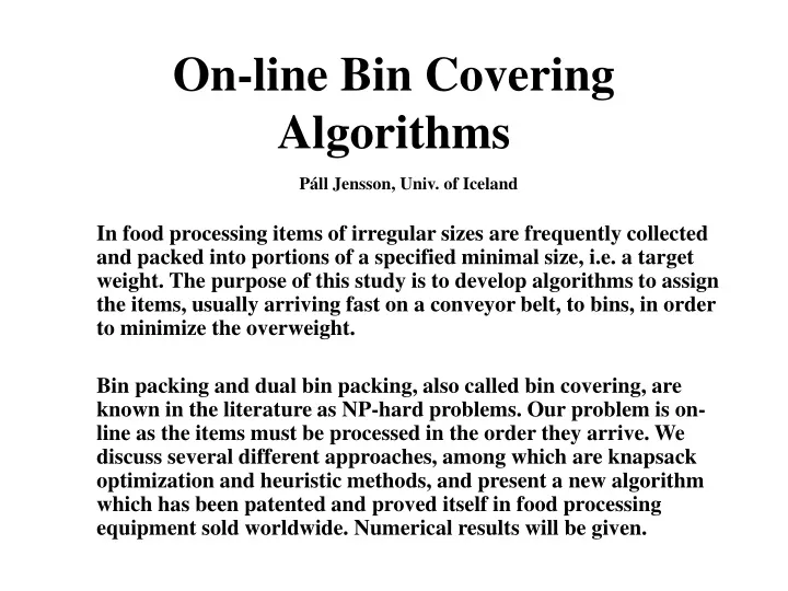 on line bin covering algorithms