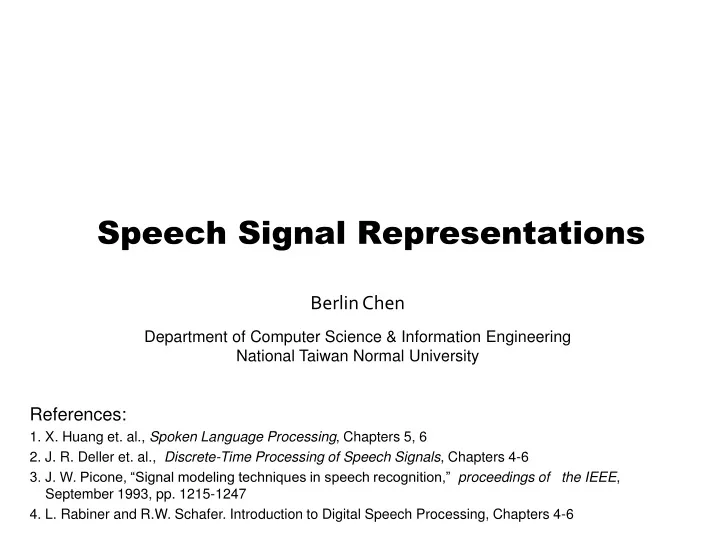 speech signal representations