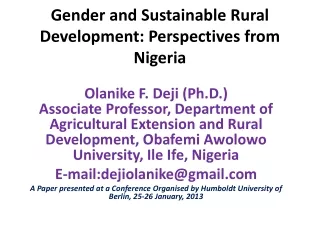 Gender and Sustainable Rural Development: Perspectives from Nigeria
