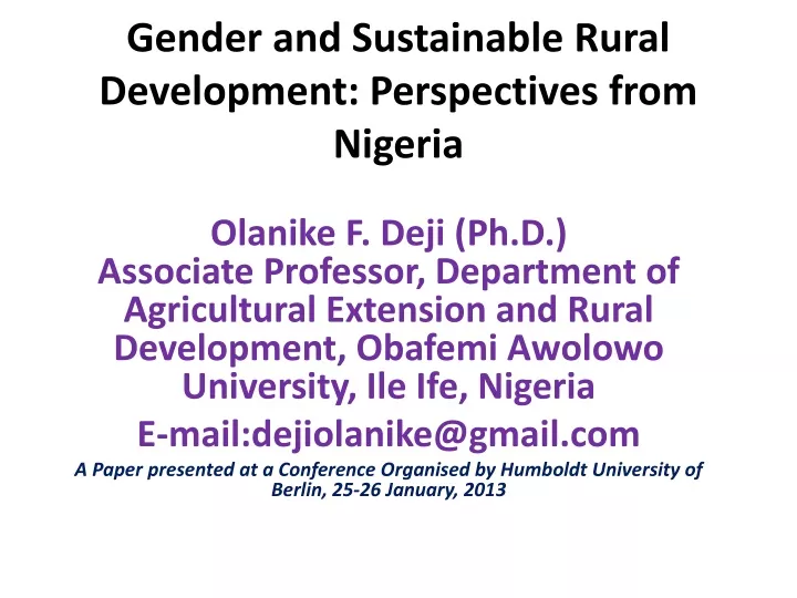 gender and sustainable rural development perspectives from nigeria