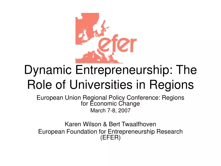 dynamic entrepreneurship the role of universities in regions