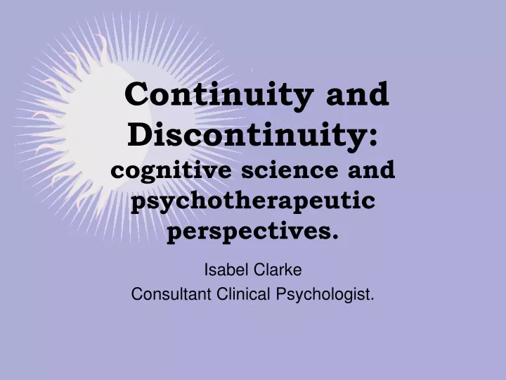 continuity and discontinuity cognitive science and psychotherapeutic perspectives