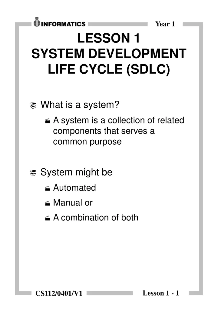 lesson 1 system development life cycle sdlc
