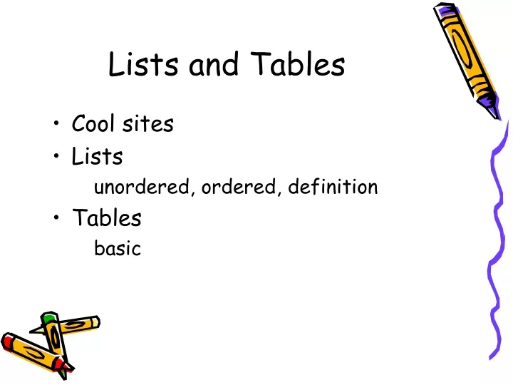 lists and tables