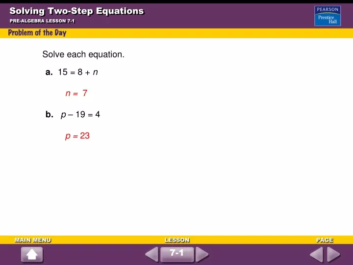 solving two step equations