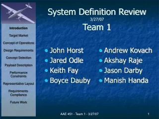 System Definition Review 3/27/07 Team 1