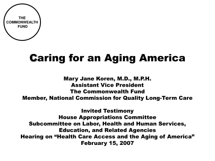 c aring for an aging america