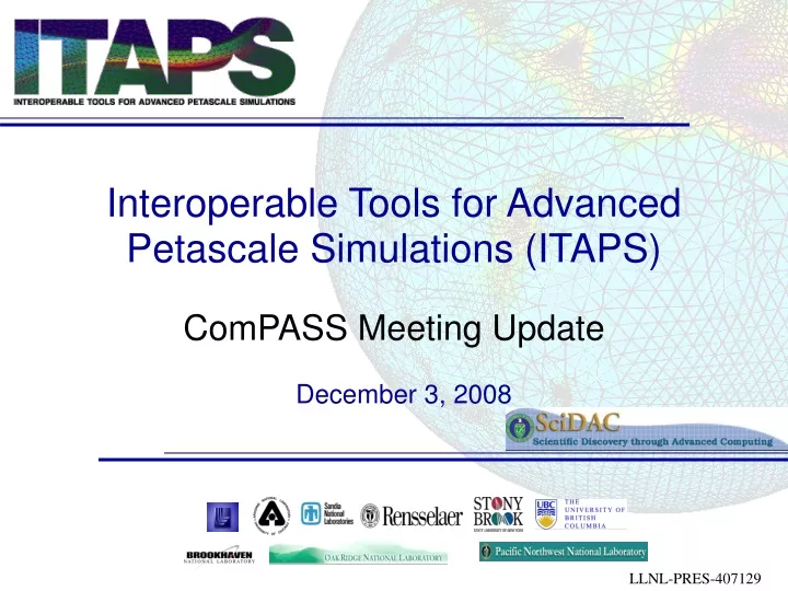 interoperable tools for advanced petascale simulations itaps