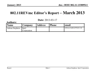 802.11REVmc Editor’s Report  – March 2013