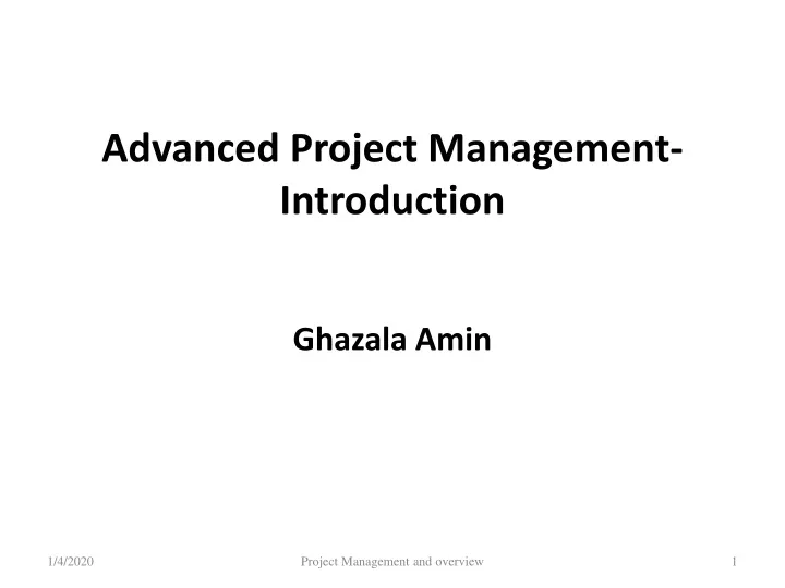 advanced project management introduction