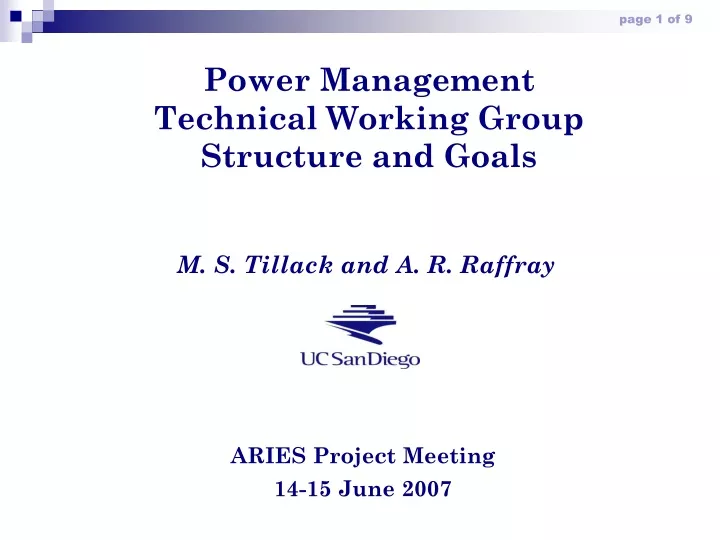 power management technical working group structure and goals