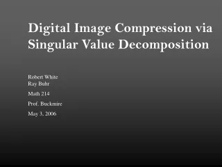 Digital Image Compression via Singular Value Decomposition Robert White Ray Buhr Math 214