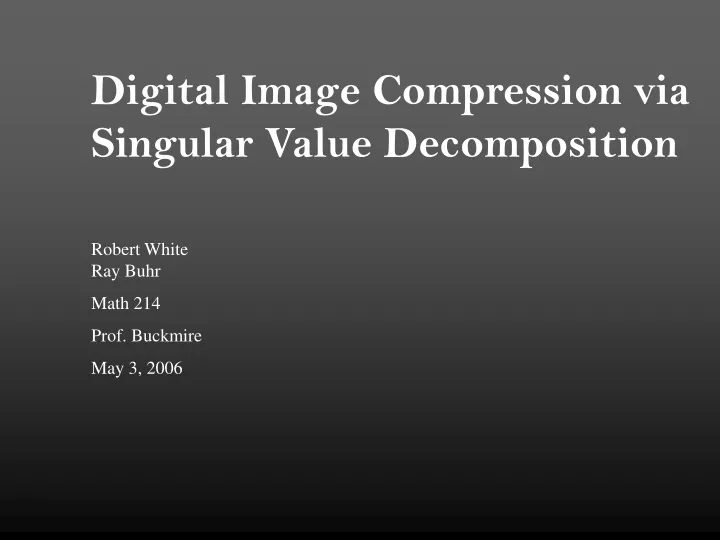 digital image compression via singular value