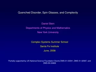Daniel Stein Departments of Physics and Mathematics  New York University