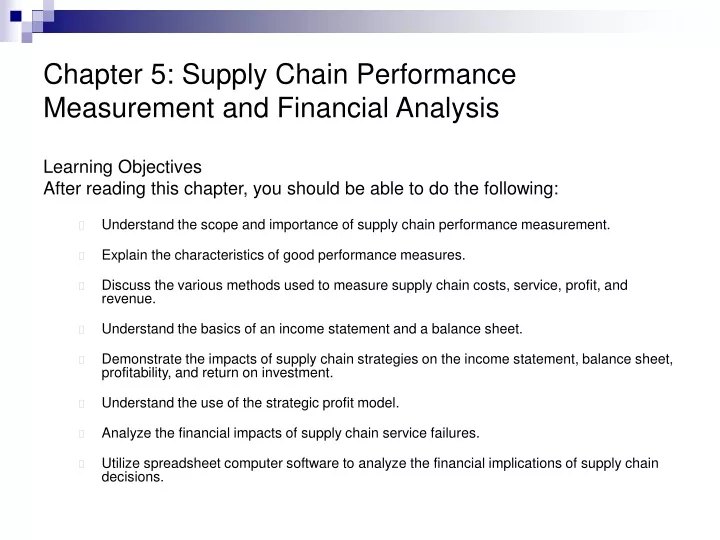 chapter 5 supply chain performance measurement and financial analysis