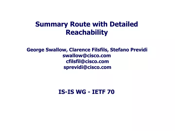 summary route with detailed reachability george