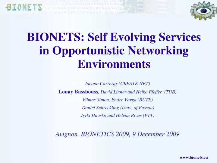 bionets self evolving services in opportunistic networking environments