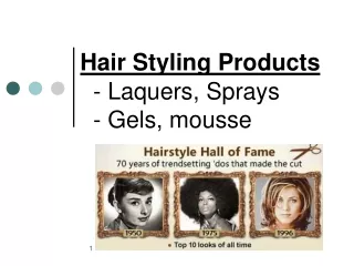Hair Styling Products   - Laquers, Sprays   - Gels, mousse